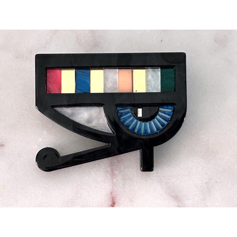 Erstwilder Egyptian Revival Eye of Horus Resin Brooch Pin Art Deco Multi Color